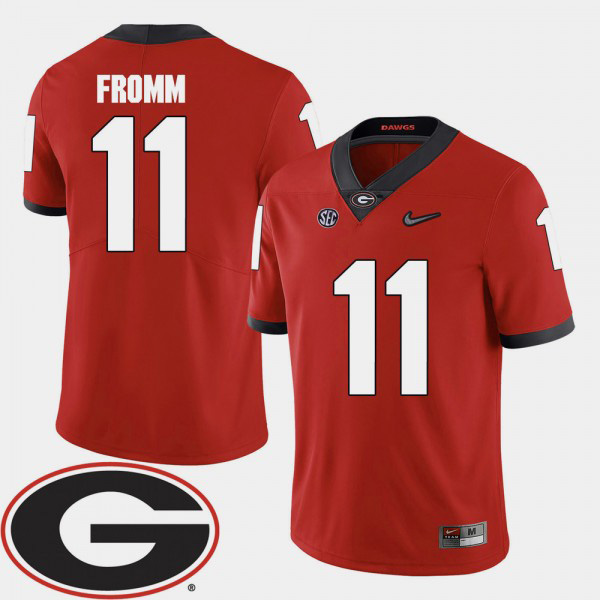 Men's #11 Jake Fromm Georgia Bulldogs College Football 2018 SEC Patch Jersey - Red